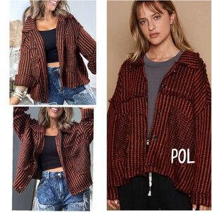 POL Rust and Black Oversized Teddy Jacket with Wide Collar